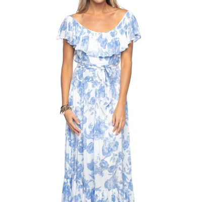 Buddylove Heather Tea Party Off Shoulder Dress In Blue Floral Print