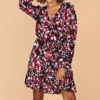 Veronica M Bali Long Sleeve Surplice Dress In Multi