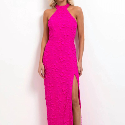 Pat Bo Stretch Jacquard High Neck Maxi Dress In Pink
