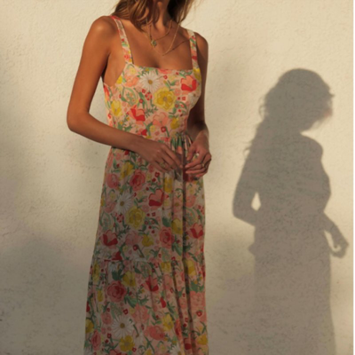 Seven Wonders The Holly Maxi Dress In Peach, Orange, Yellow, Green, White Floral