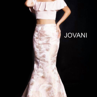 Jovani Two Piece Off The Shoulder Gown In Pink