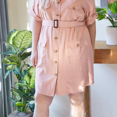 Davi & Dani Belted Shirt Plus Dress In Pink