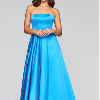 Faviana Satin Strapless Ball Gown In Blue