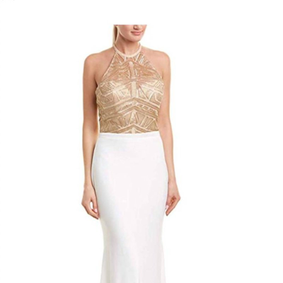 Issue New York Ivory And Gold Evening Gown In White
