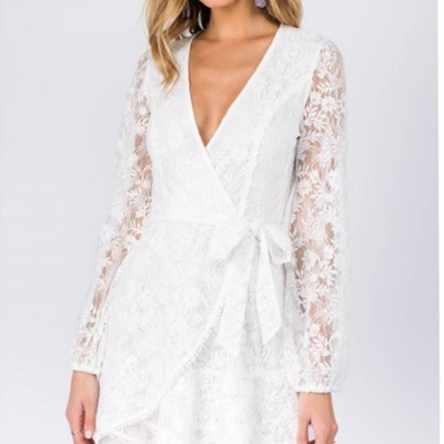 Fanco Lace Long Sleeve Mini Dress In White