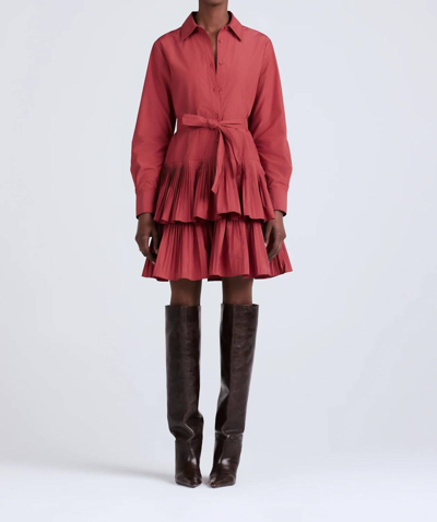 Derek Lam 10 Crosby Sterling Long-sleeve Pleated Mini Shirtdress In Brick
