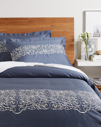 Superior Discontinued  Embroidered Harrison 300 Thread Count Cotton Duvet Cover In Blue