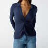 Sanctuary Twisted Dreamgirl Long Sleeve Top In Navy In Multi