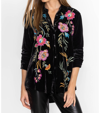 Johnny Was Sidonia Velvet Oversized Pleat Shirt In Black In Black