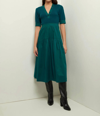 DEREK LAM 10 CROSBY CLAIRE MIXED MEDIA PUFF SLEEVE DRESS IN EVERGREEN