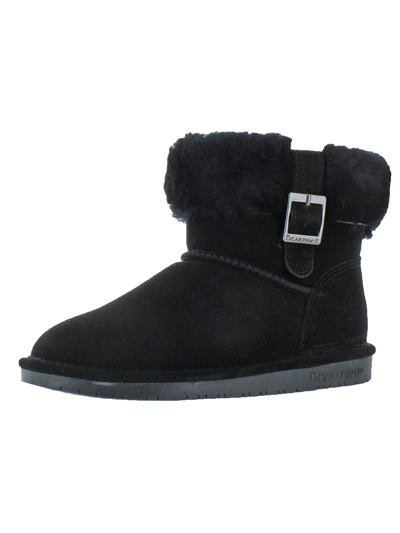 Bearpaw Koko Womens Suede Faux Fur Trim Winter Boots In Black