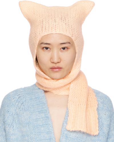 Maison Margiela Pink Faded Mohair Scarf Beanie In 200 Apricot
