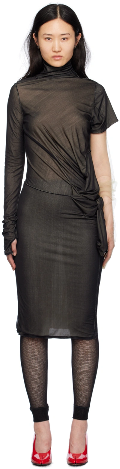 Maison Margiela Asymmetric Ruched Midi Dress In Black