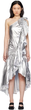 Mm6 Maison Margiela Silver Ruffles Midi Dress In 905 Silver