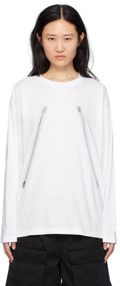 Mm6 Maison Margiela White Printed Long Sleeve T-shirt In 100 White