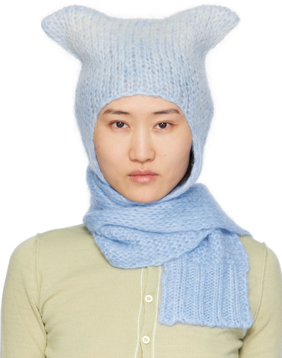 Maison Margiela Blue Faded Mohair Scarf Beanie In 501 Baby Blue