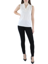 Anne Klein Sleevesless Solid Triple Pleat Top In White
