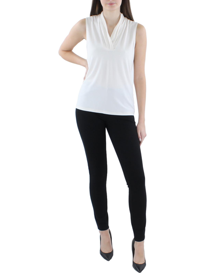 Anne Klein Petite Pleated V-neck Top In Anne White