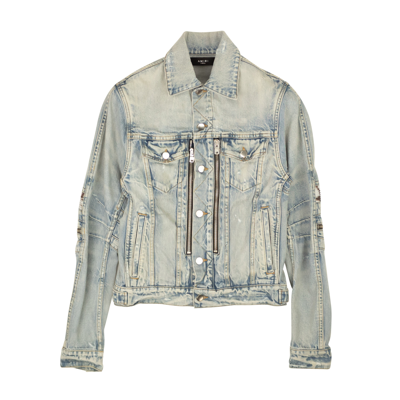 Amiri Clay Indigo Cotton Mx2 Trucker Jacket In Silver