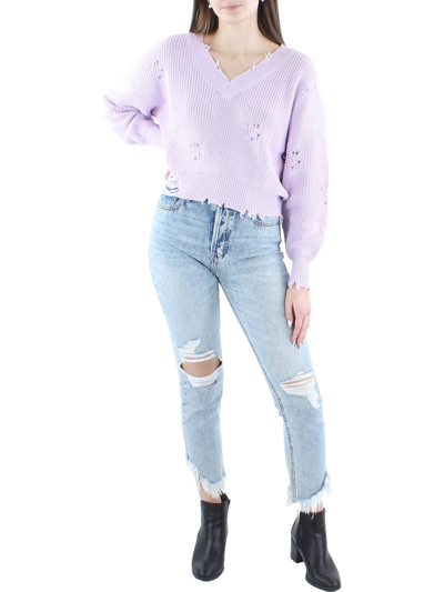 Ser.o.ya Syd Womens Destroyed Cropped V-neck Sweater In Purple