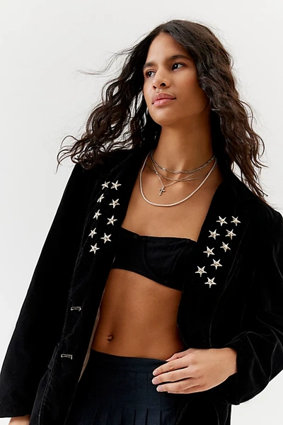 Urban Renewal Remade Star Studded Velvet Blazer Jacket In Black, Women's At Urban Outfitters