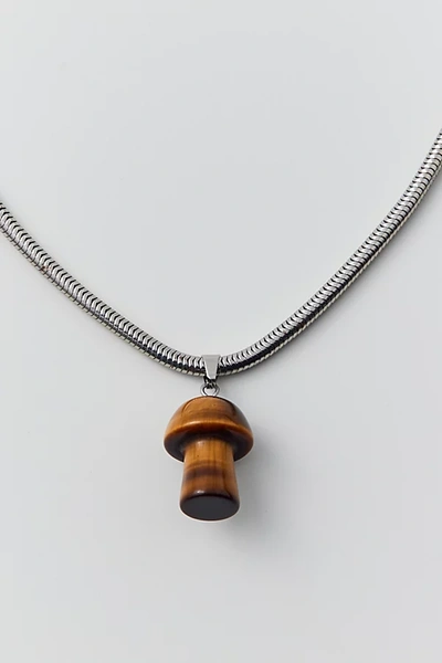 Urban Outfitters Mushroom Genuine Stone Necklace In Silver, Men's At
