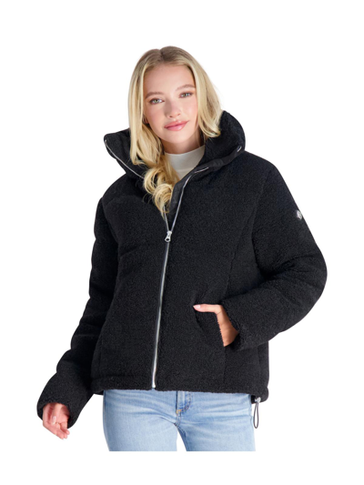 Jessica Simpson Womens Sherpa Quilted Puffer Jacket In Black