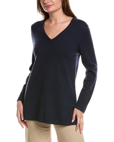Sail To Sable V-neck Wool Tunic Sweater In Navy