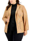 ANNE KLEIN PLUS WOMENS FAUX LEATHER OPEN FRONT DOUBLE-BREASTED BLAZER