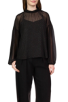 Sanctuary Sheer Volume Metallic Blouse In Black In Black