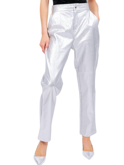 Central Park West Phoebe Metallic Pants In Silver