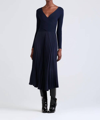 DEREK LAM 10 CROSBY ANIKA WRAP PLEATED SWEATER DRESS IN NAVY