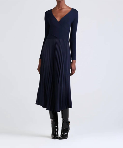 Derek Lam 10 Crosby Anika Long-sleeve Pleated Midi Sweater Dress In Blue