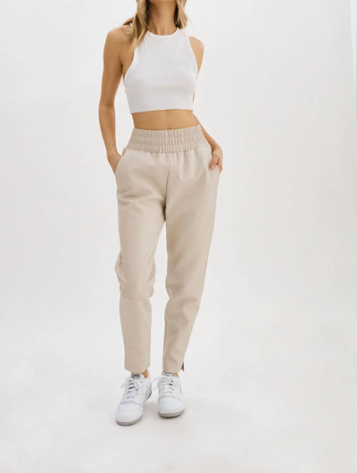 Lamarque Nineta Leather Joggers In Bone In Beige
