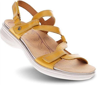 Revere Women's Emerald 3 Strap Leather Sandals In Mustard In Yellow