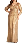 Tadashi Shoji Plus Size Metallic Twist-front Column Gown In Gold Dust