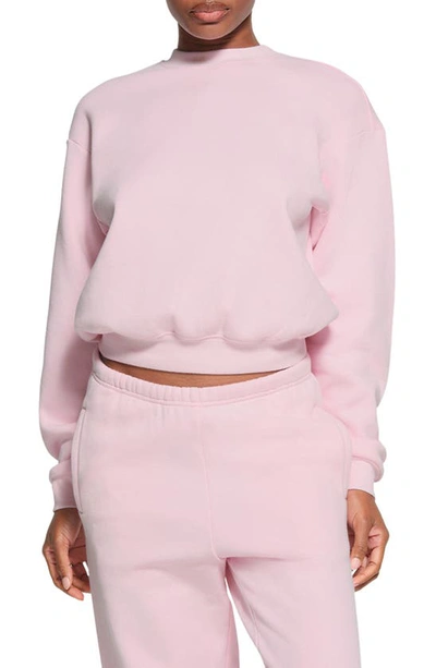 Skims Cotton Blend Fleece Crewneck Sweatshirt In Cherry Blossom