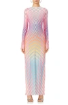Afrm Didi Long Sleeve Mesh Maxi Dress In Grid Ombre