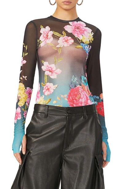 Afrm Kaylee Printed Mesh Top In Multi