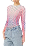 Afrm Kaylee Printed Mesh Top In Grid Ombre