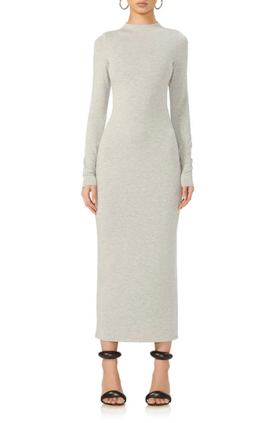 Afrm Juniper Funnel Neck Long Sleeve Jersey Maxi Dress In Heather Grey