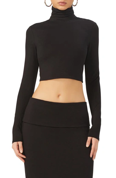 Afrm Micaela Turtleneck Jersey Crop Top In Noir