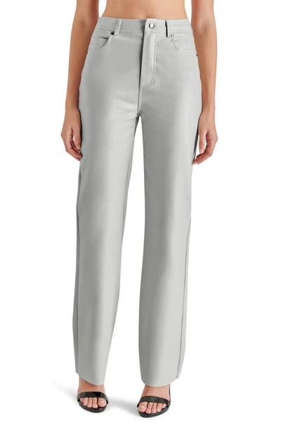 Steve Madden Loren Faux Leather Straight Leg Trousers In Light Grey