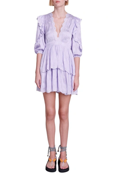 Maje Rilas Embroidered Ruffle Babydoll Minidress In Parma Violet