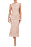 Js Collections Scarlet Beaded Leaf Print Cocktail Dress In Sand