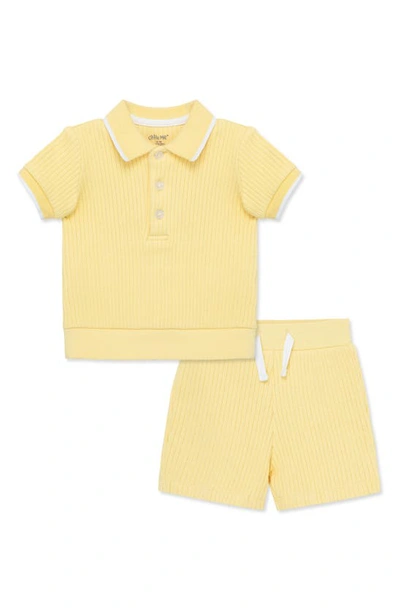Little Me Babies' Rib Polo & Shorts Set In Yellow