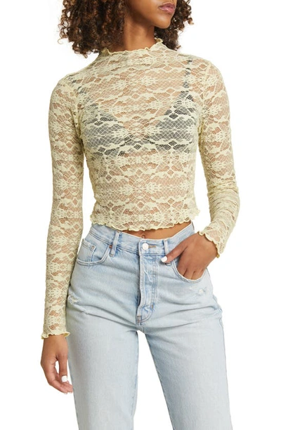 Bp. Mock Neck Lace Top In Green Wash