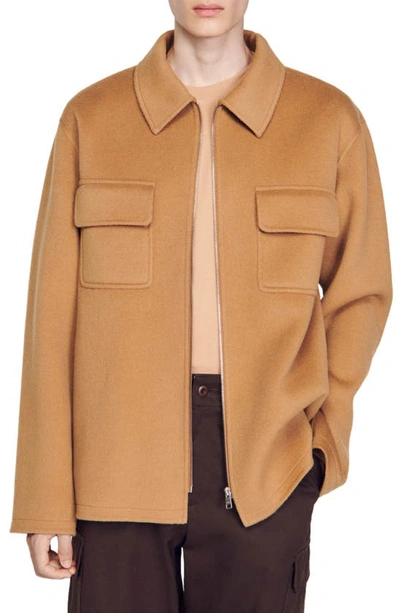 Sandro Dual Pocket Overshirt Jacket In Brown