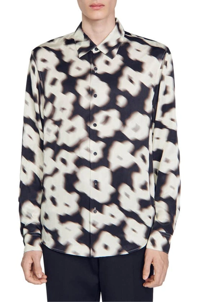 Sandro Floral-print Button-up Shirt In Ecru