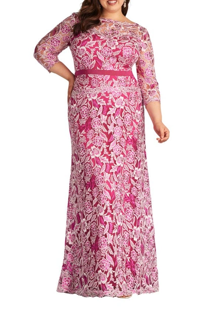 Tadashi Shoji Floral Embroidered Gown In Water Lily